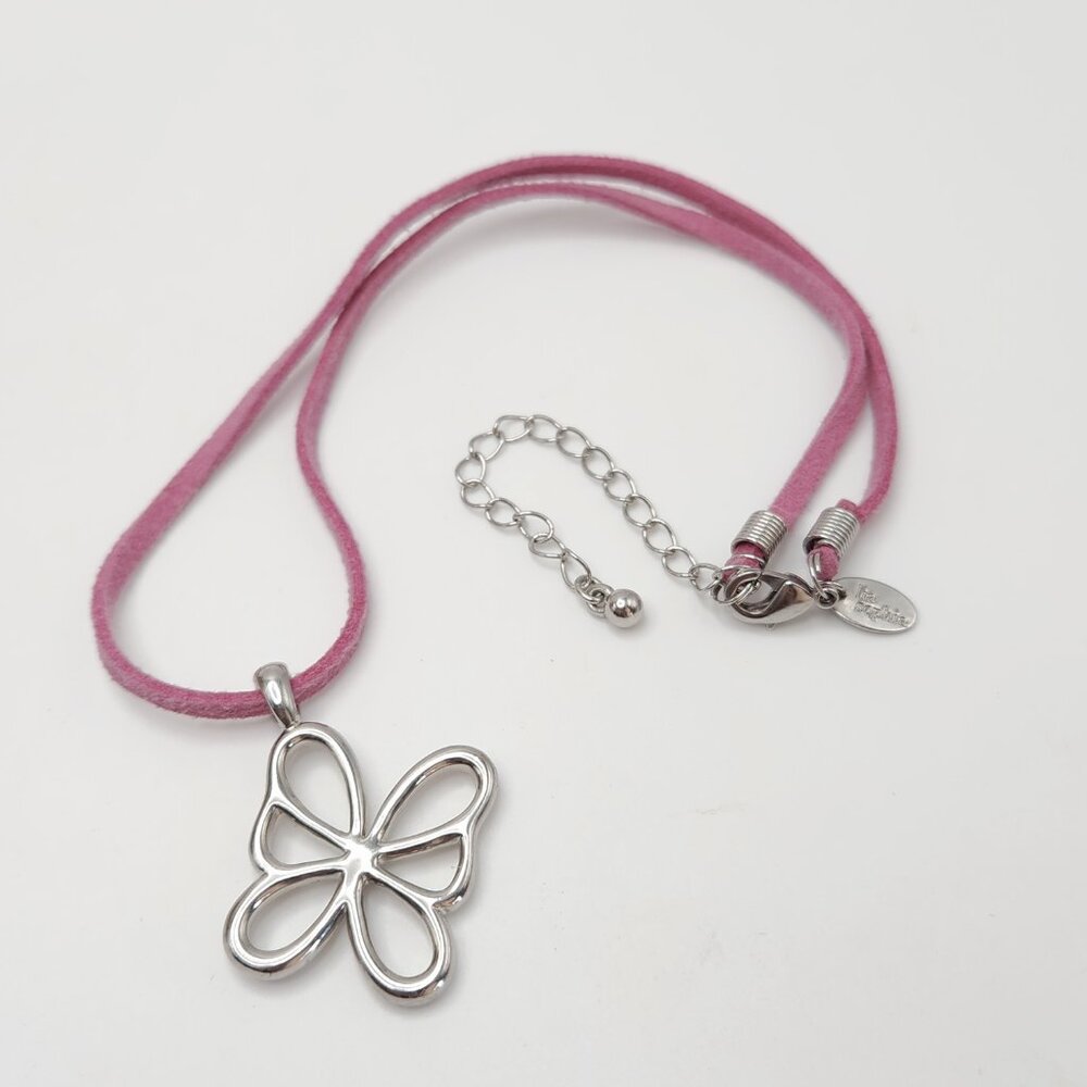 Lia Sophia Cutout Modernist Butterfly Pink Cord Dainty Feminine Necklace - Picture 3 of 3